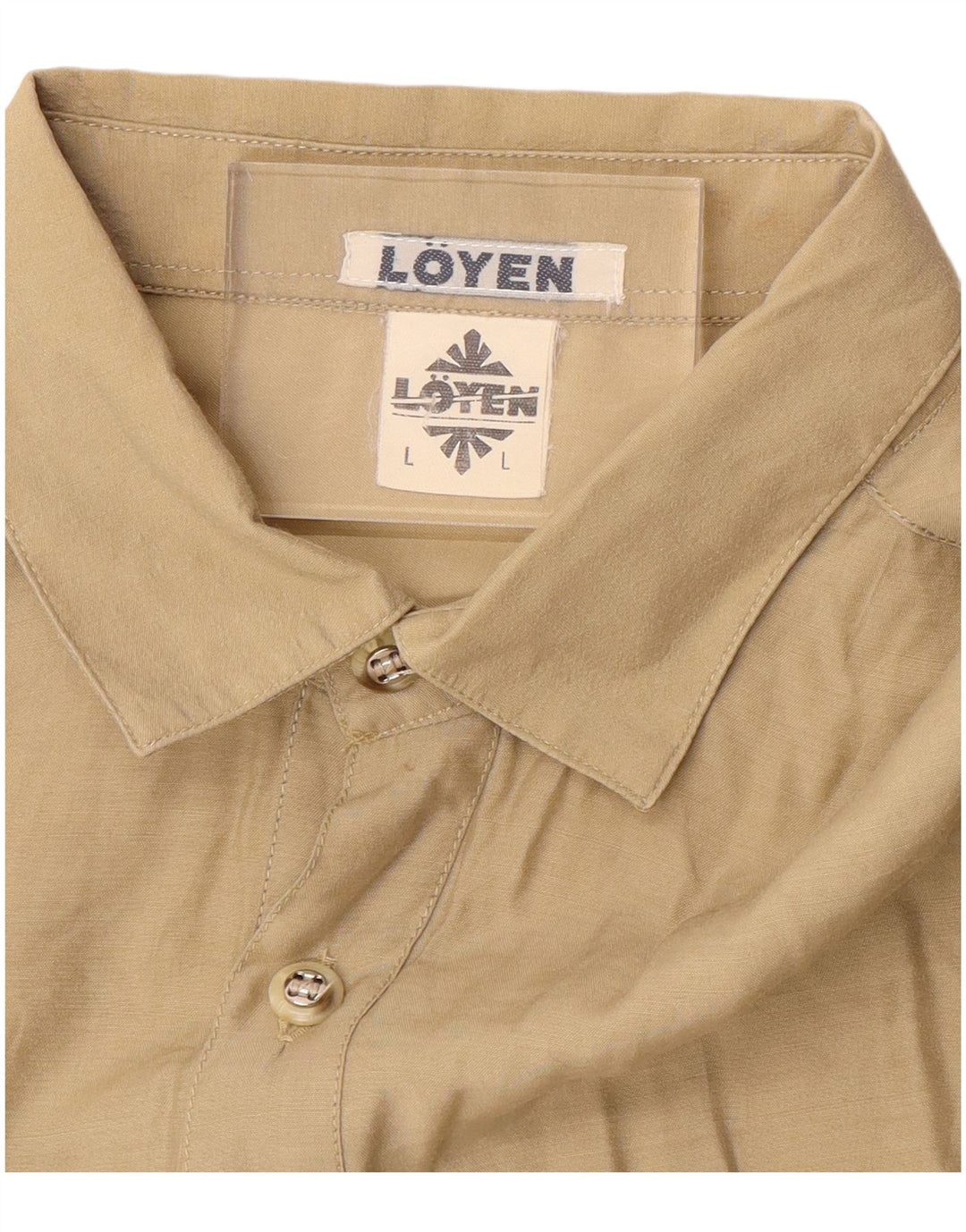 Vintage Herren Kurzarm-Pullover-Hemd, groß, beige Baumwolle