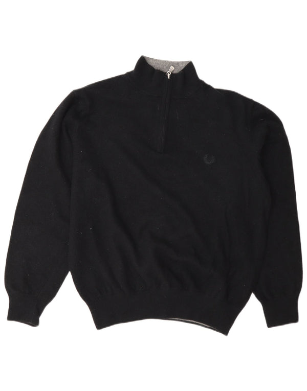 Fred Perry Damen-Pullover mit Reißverschluss am Hals, UK 18, XL, schwarze Wolle