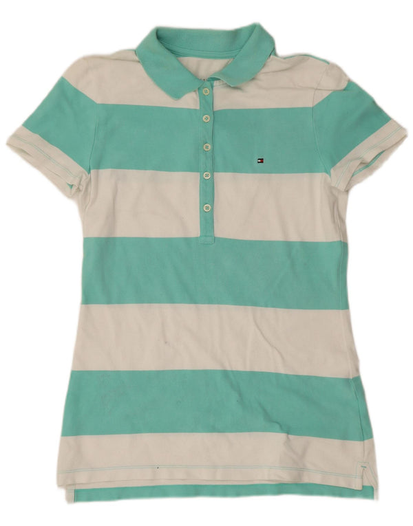 Tommy Hilfiger Damen-Poloshirt, UK 10, klein, grün gestreift, Baumwolle