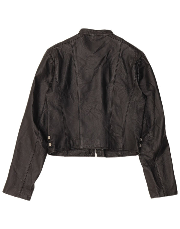 Conbipel Damen Crop Leder Bikerjacke IT 44 Mittelschwarzes Leder