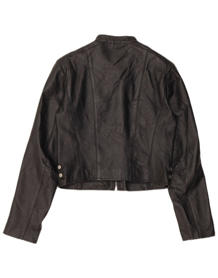 Conbipel Damen Crop Leder Bikerjacke IT 44 Mittelschwarzes Leder