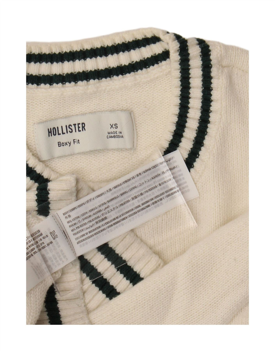 HOLLISTER Damen-Pullover, kastenförmig, übergroß, Rundhalsausschnitt, Gr. 6, XS, gebrochenes Weiß