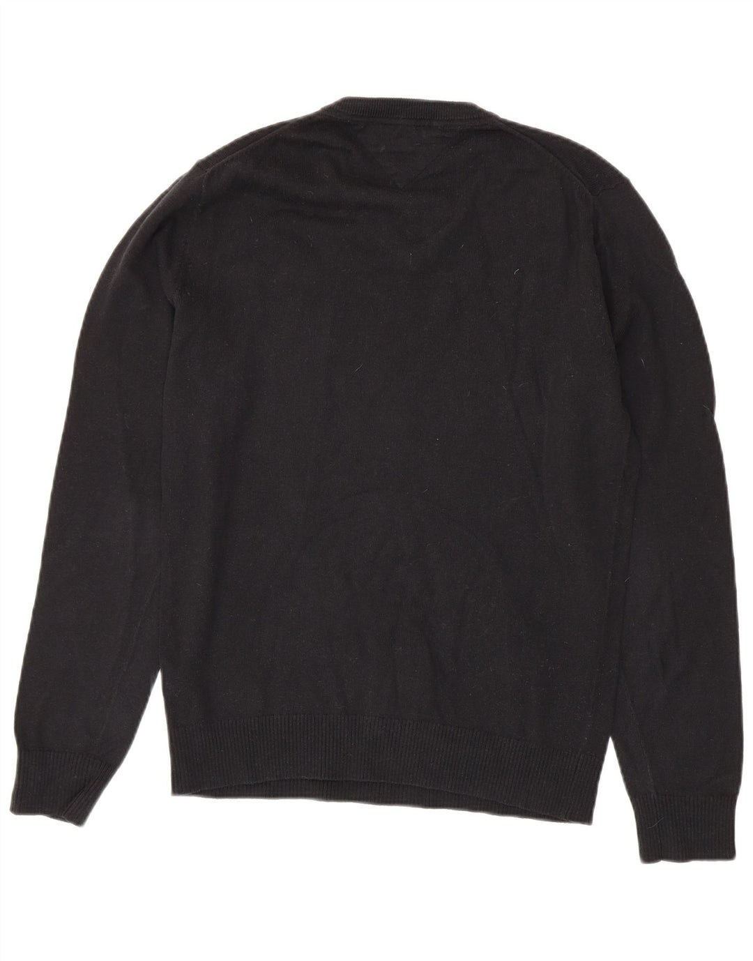 TOMMY HILFIGER Herren-Pullover mit V-Ausschnitt, Größe S, schwarze Baumwolle