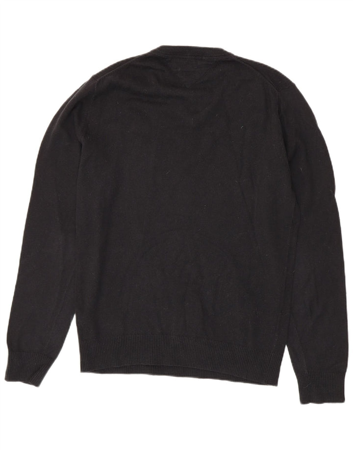 TOMMY HILFIGER Herren-Pullover mit V-Ausschnitt, Größe S, schwarze Baumwolle