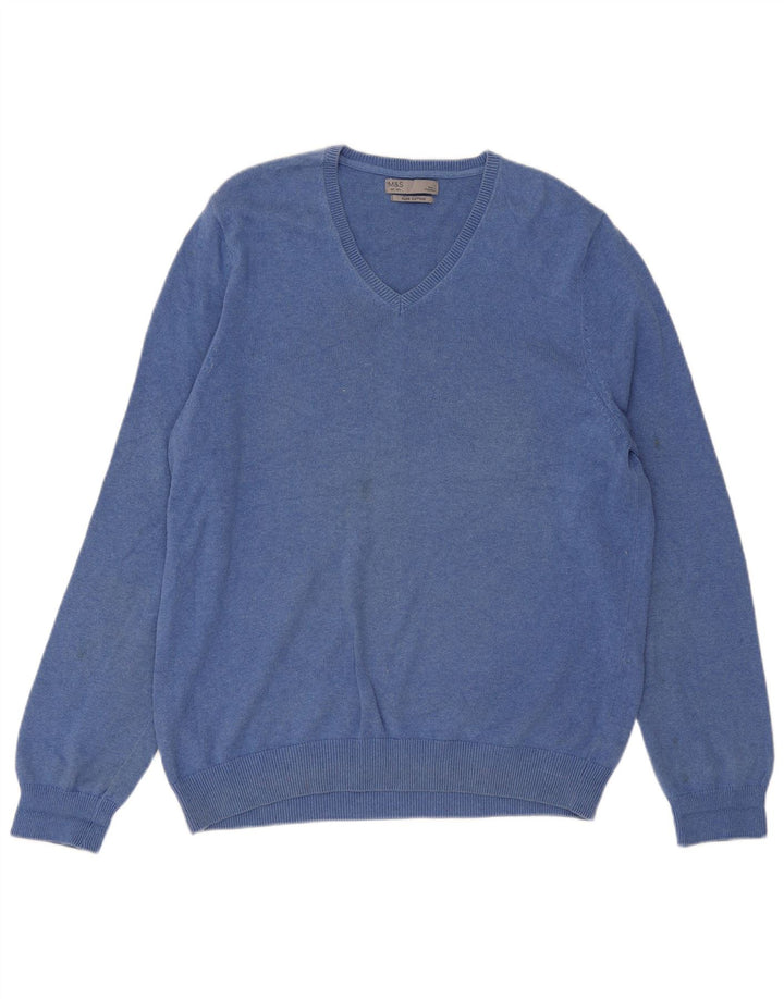 Marks & Spencer Herren-Pullover mit V-Ausschnitt, Größe L, Blau