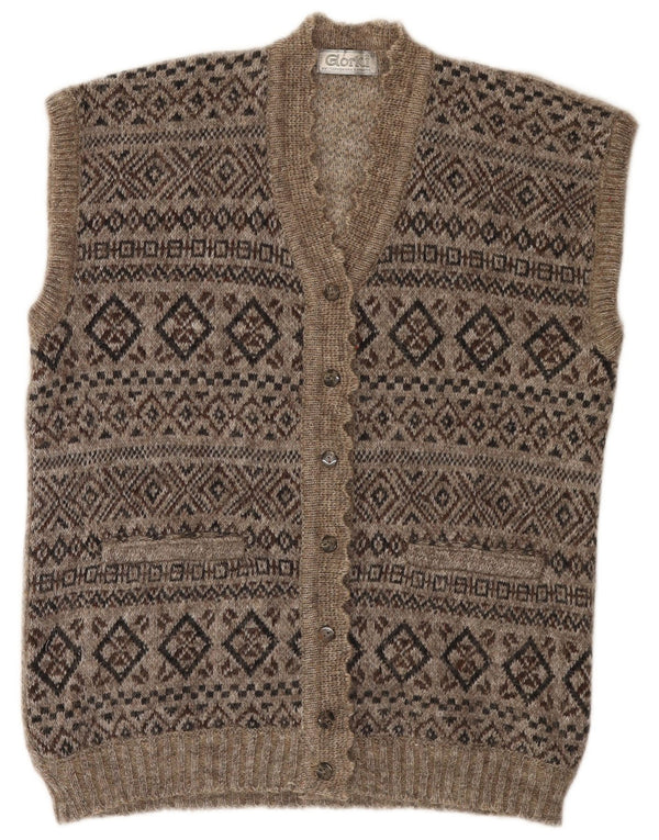Vintage Damen Longline Ärmelloser Cardigan Pullover UK 18 XL Grau Fair Isle