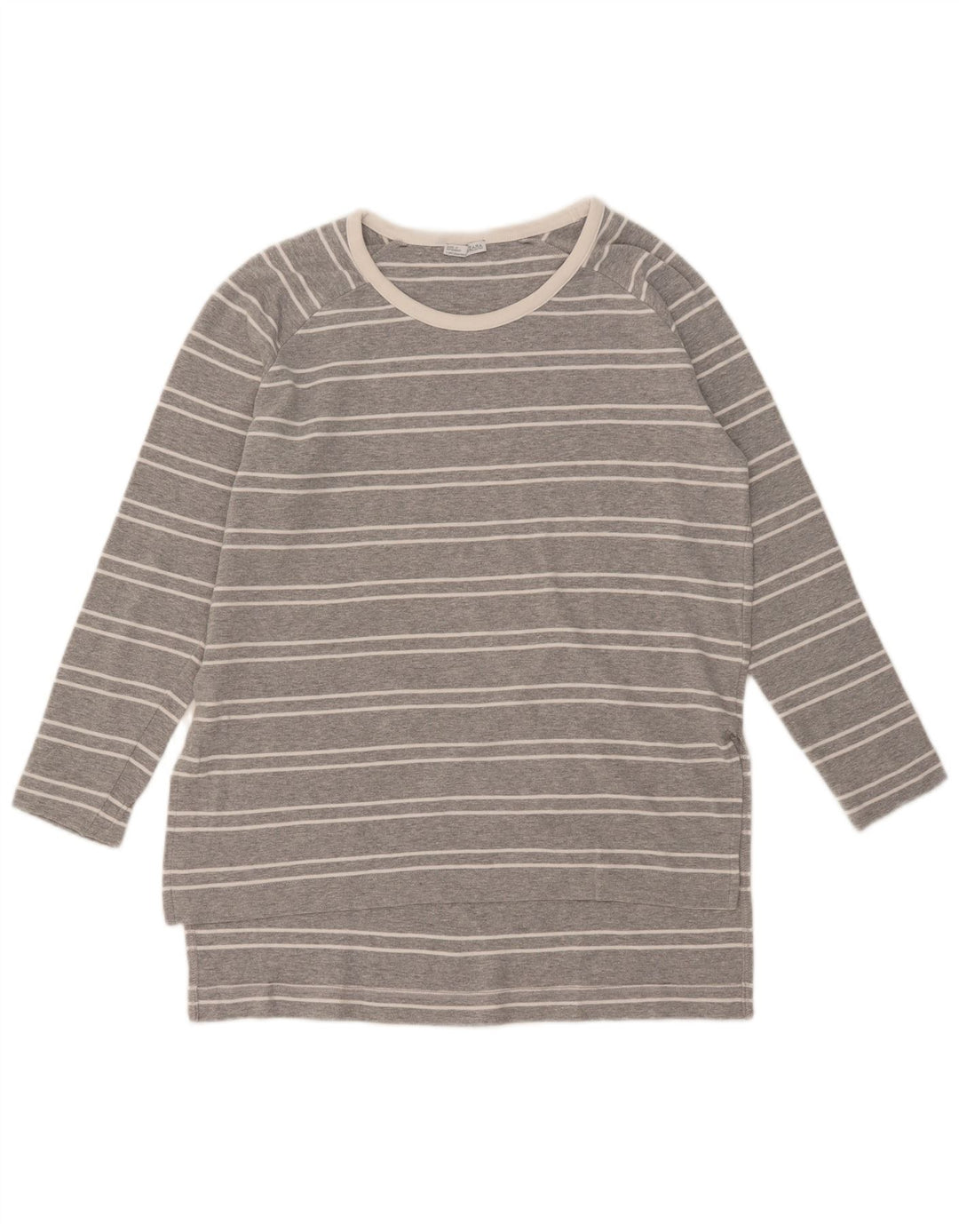 Zara Damen Top Langarm UK 14 Mittelgrau gestreift