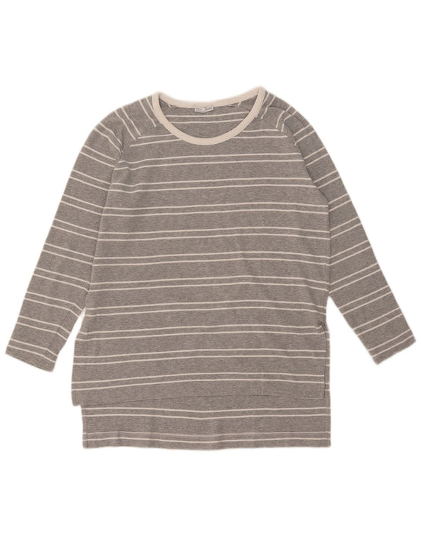 Zara Damen Top Langarm UK 14 Mittelgrau gestreift
