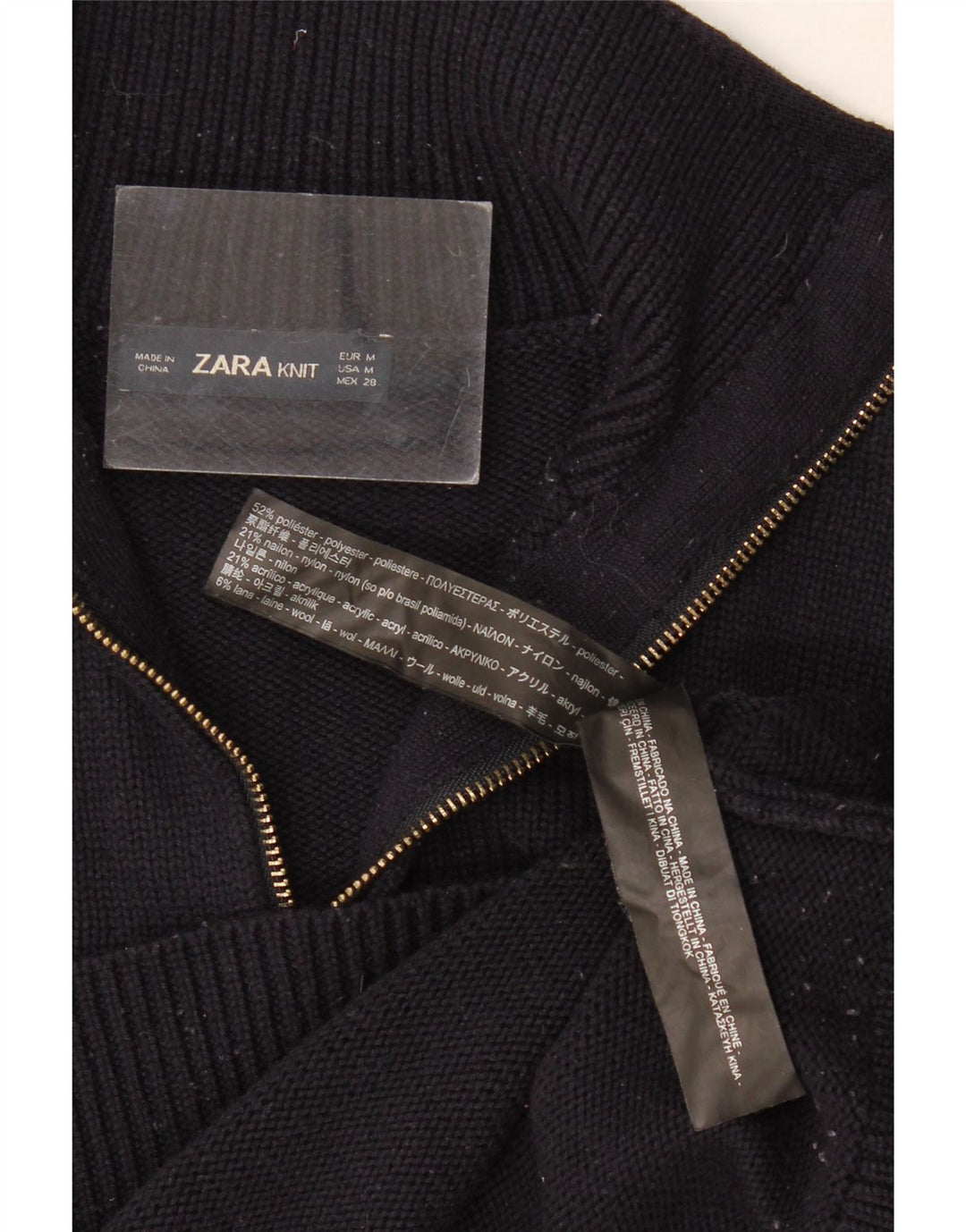 Zara Damen-Pullover mit Reißverschluss am Hals, UK 12, Mittelschwarz, Polyester