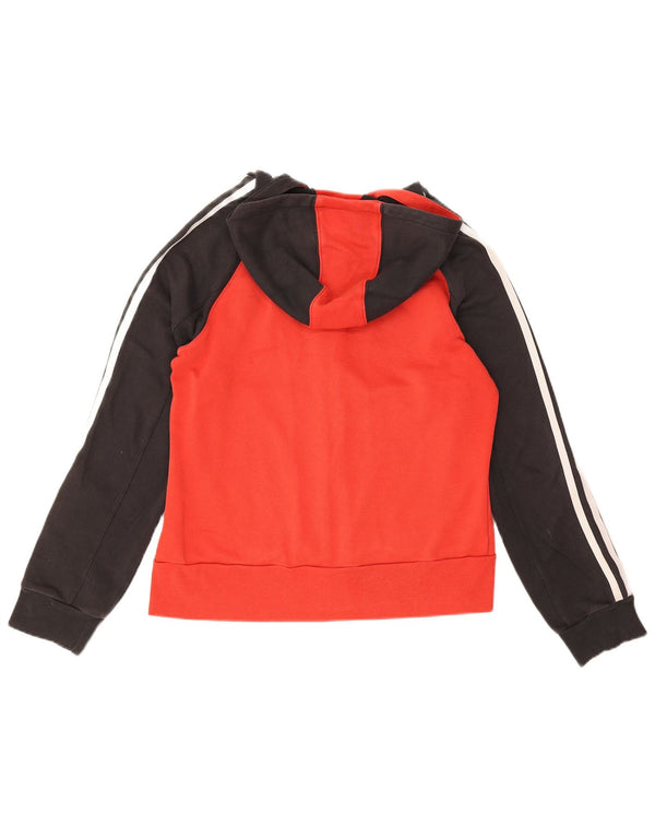Adidas Damen Zip Hoodie Pullover UK 14 Mittelrote Colourblock-Baumwolle