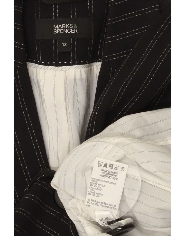 Marks & Spencer Damen-Blazer mit 1 Knopf, UK 12, Mittelschwarz, Nadelstreifen