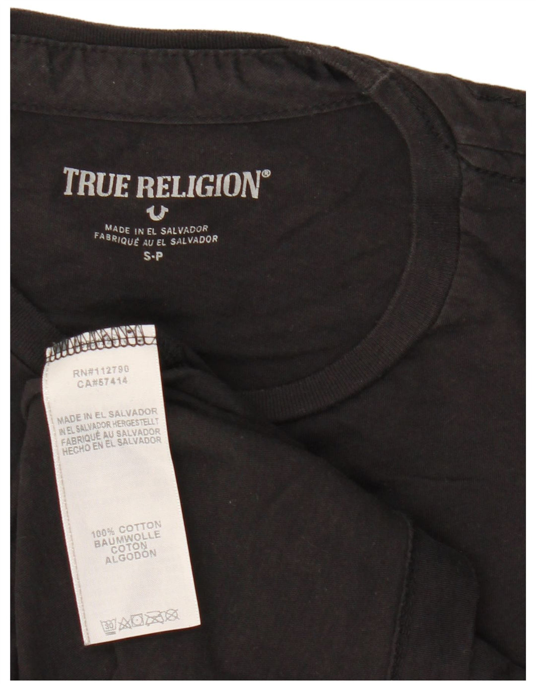 True Religion Herren-T-Shirt mit Grafik, Größe S, schwarze Baumwolle