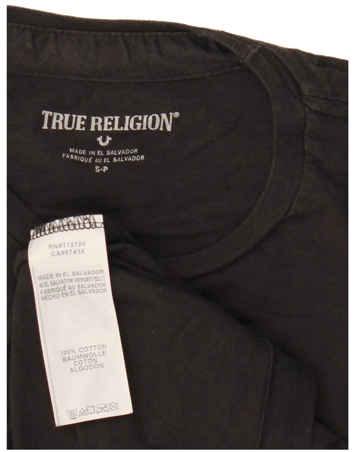 True Religion Herren-T-Shirt mit Grafik, Größe S, schwarze Baumwolle