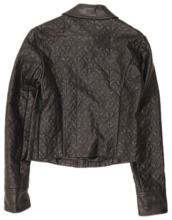 Guess Damen Crop Kunstlederjacke US 2 XS Schwarzes Polyethylen