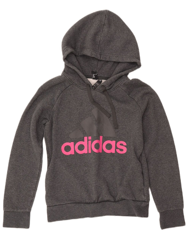 ADIDAS Damen Graphic Hoodie Pullover UK 8/10 Small Graue Baumwolle