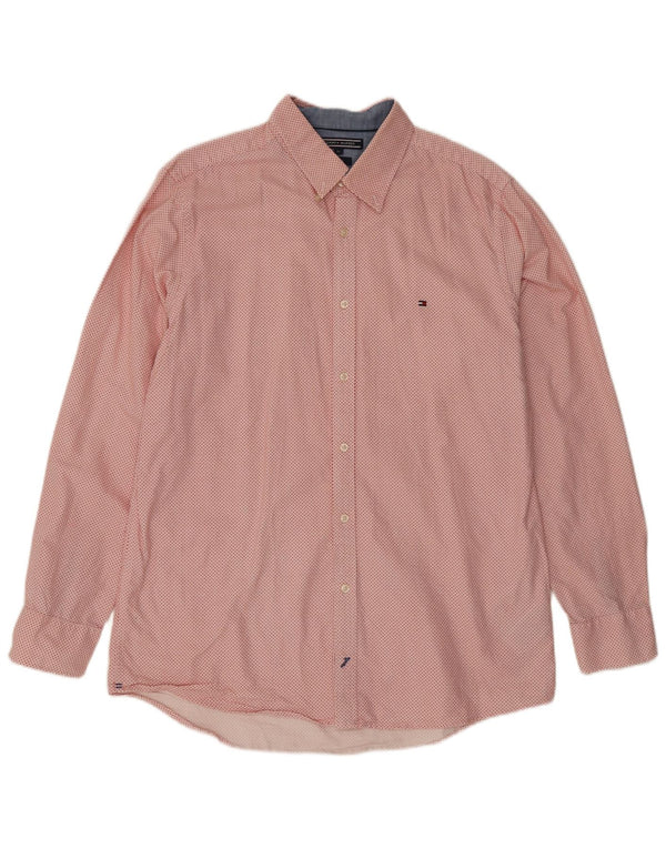 Tommy Hilfiger Mens Slim Fit Shirt XL Pink Spotted Cotton