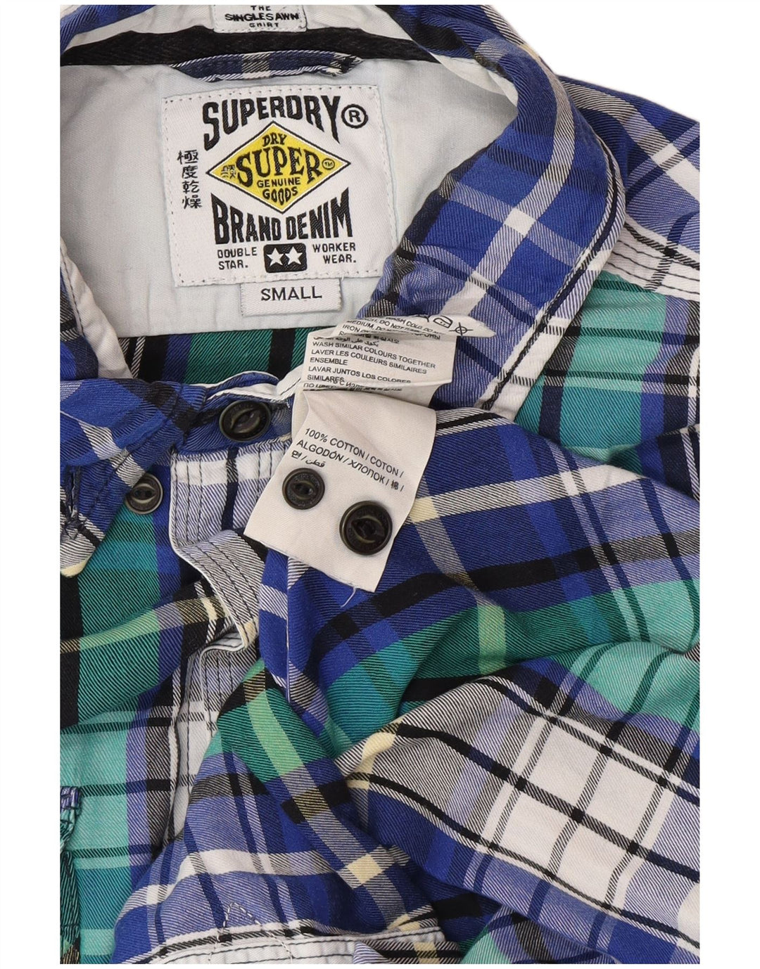 SUPERDRY Herren-Flanellhemd, klein, blau kariert, Baumwolle