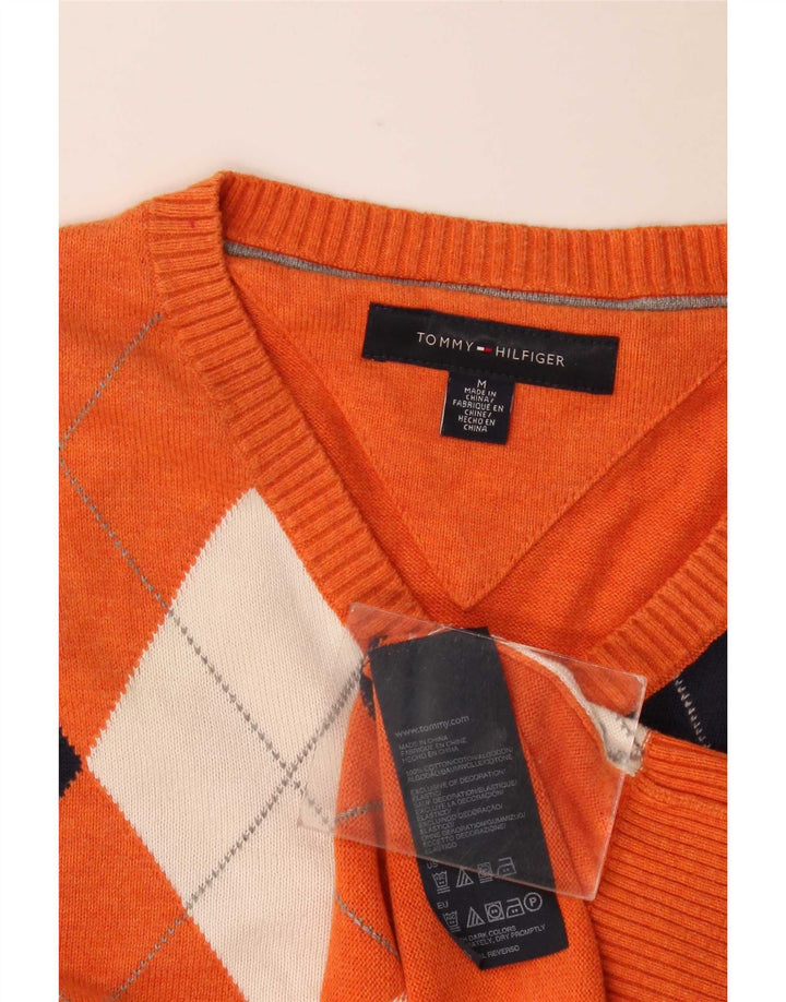 Tommy Hilfiger Herren-Pullover mit V-Ausschnitt, mittelorange Argyle/Diamant