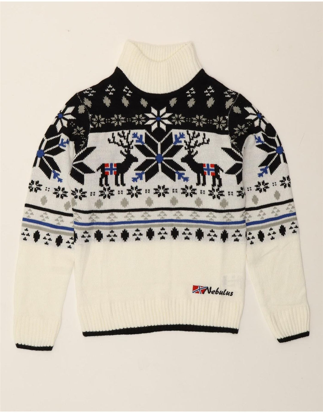 Nebulus Rollkragenpullover für Damen, Gr. 14, Größe L, Weiß, Fair Isle