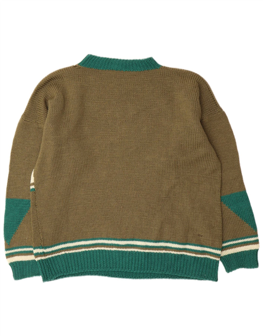Vintage Herren Rundhalspullover Pullover XL Khaki Geometrisch