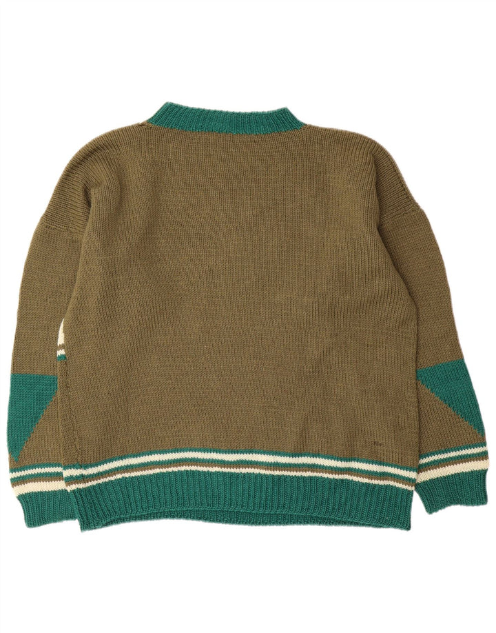 Vintage Herren Rundhalspullover Pullover XL Khaki Geometrisch