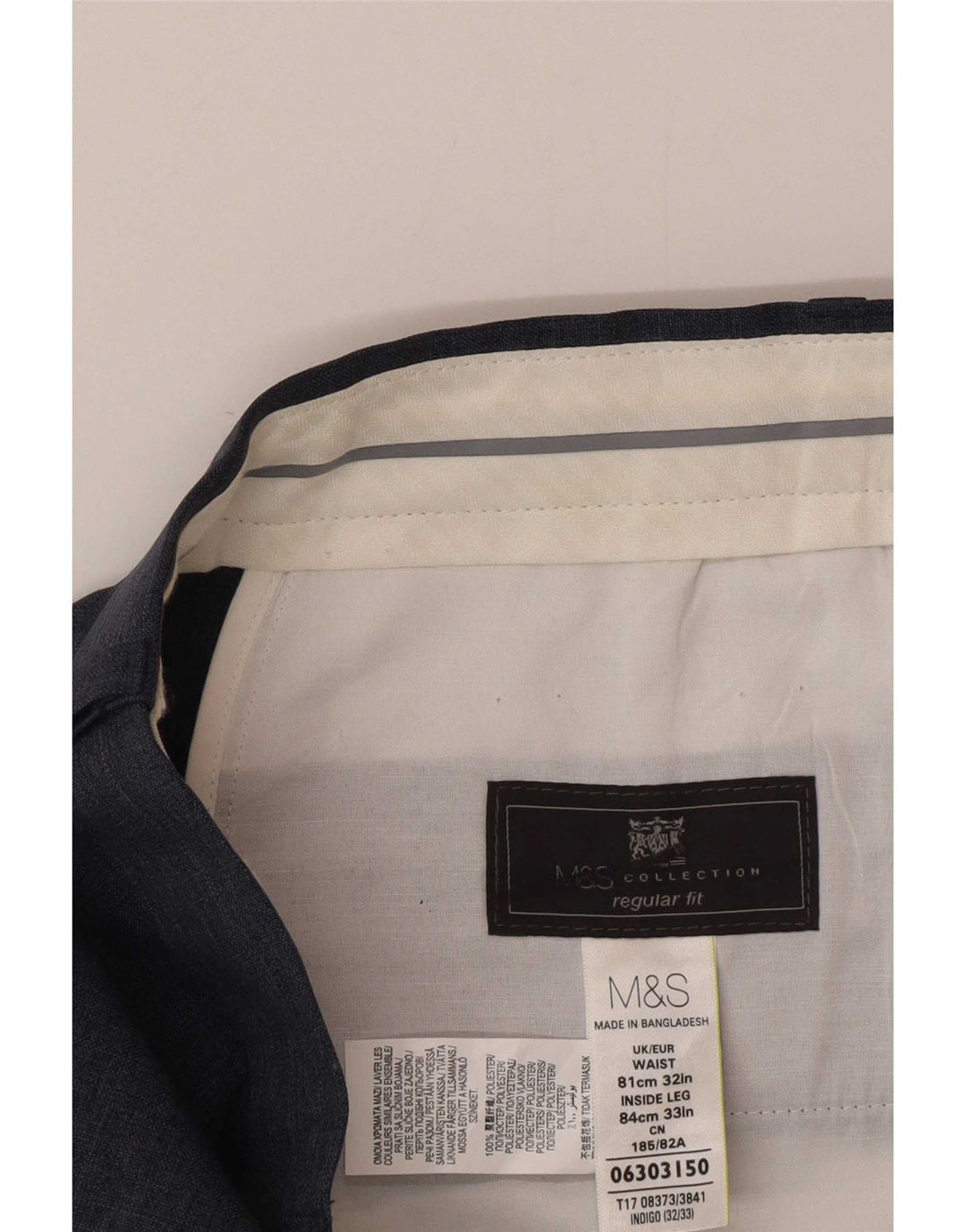 Marks & Spencer Herren-Anzughose mit normaler Passform, W32 L33, marineblaues Polyester
