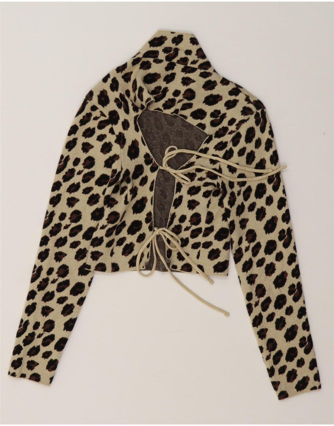 Zara Damen Crop Langarmbluse Top UK 12 Medium Beige Animal Print