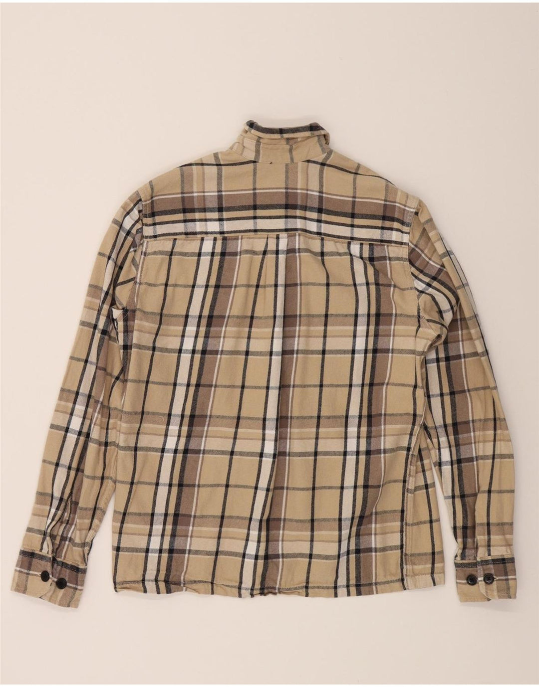 JACK & JONES Mens Flannel Shirt Medium Beige Check Cotton Vintage Jack & Jones and Second-Hand Jack & Jones from Messina Hembry 