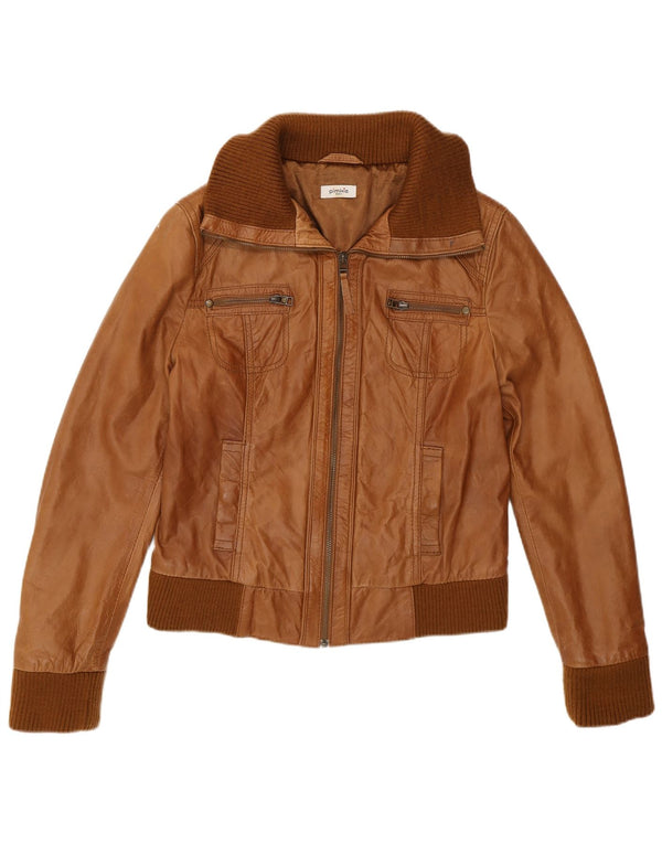 Pimkie Damen Bomber-Lederjacke UK 12 Mittelbraun