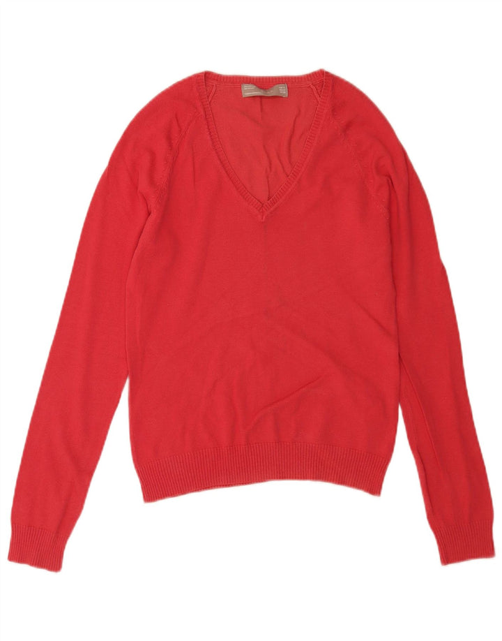Zara Damen-Pullover mit V-Ausschnitt, UK 12, mittelrote Baumwolle
