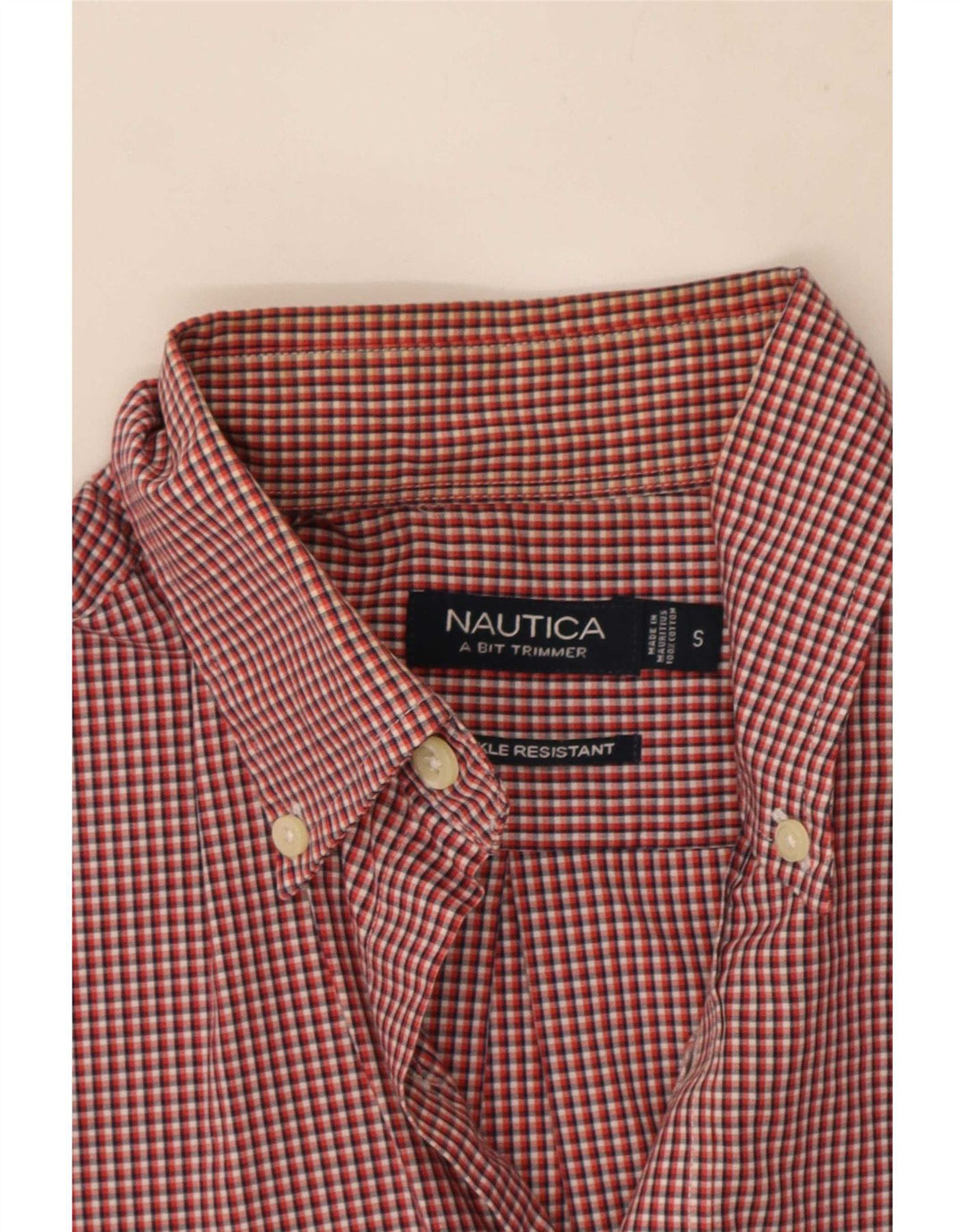Nautica Herrenhemd, klein, rot, Gingham-Baumwolle