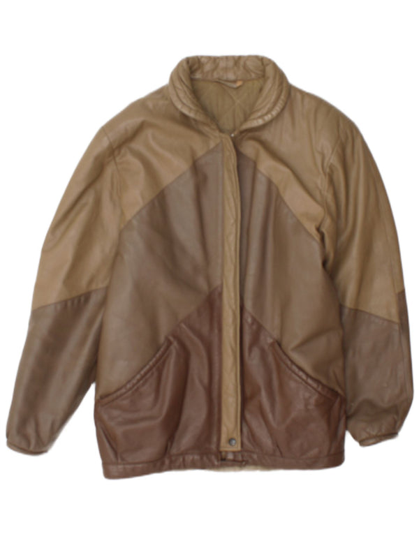 Vintage Damen Lederjacke UK 14 Mittelbraun Farbblock