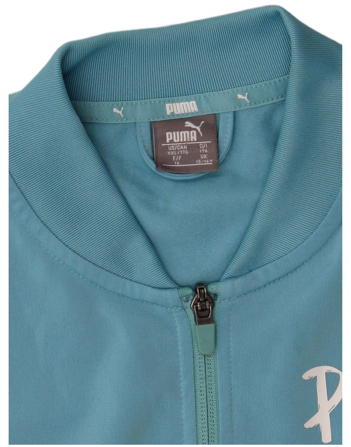 Puma Jungen Grafik-Trainingsanzug-Top-Jacke, 15–16 Jahre, blaues Farbblockdesign