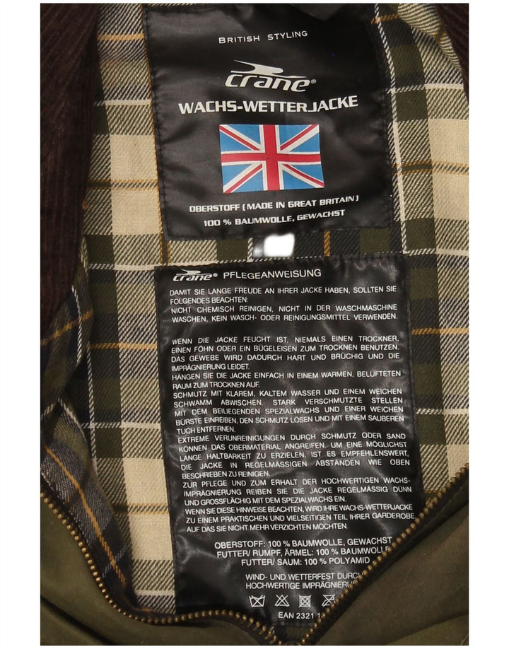 Crane Herrenjacke aus gewachster Baumwolle, UK 38, mittelgrüne Baumwolle
