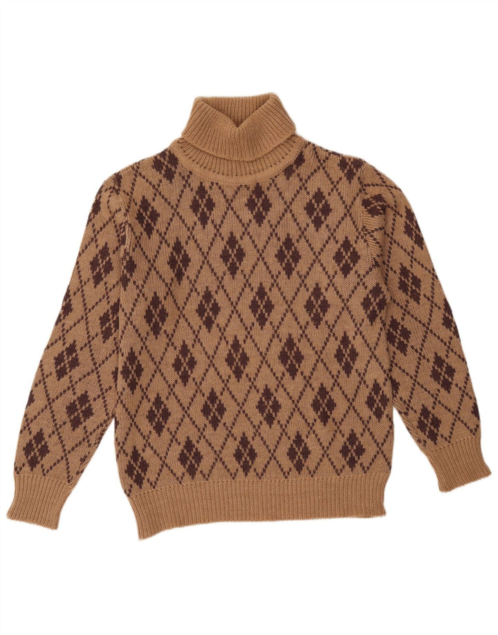 VINTAGE Rollkragenpullover für Damen UK 18 XL Braun Argyle/Diamant