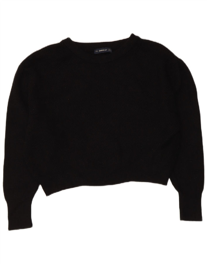 ZARA Damen Crop-Oversize-Pullover mit U-Boot-Ausschnitt, Gr. 14, Mittelschwarz