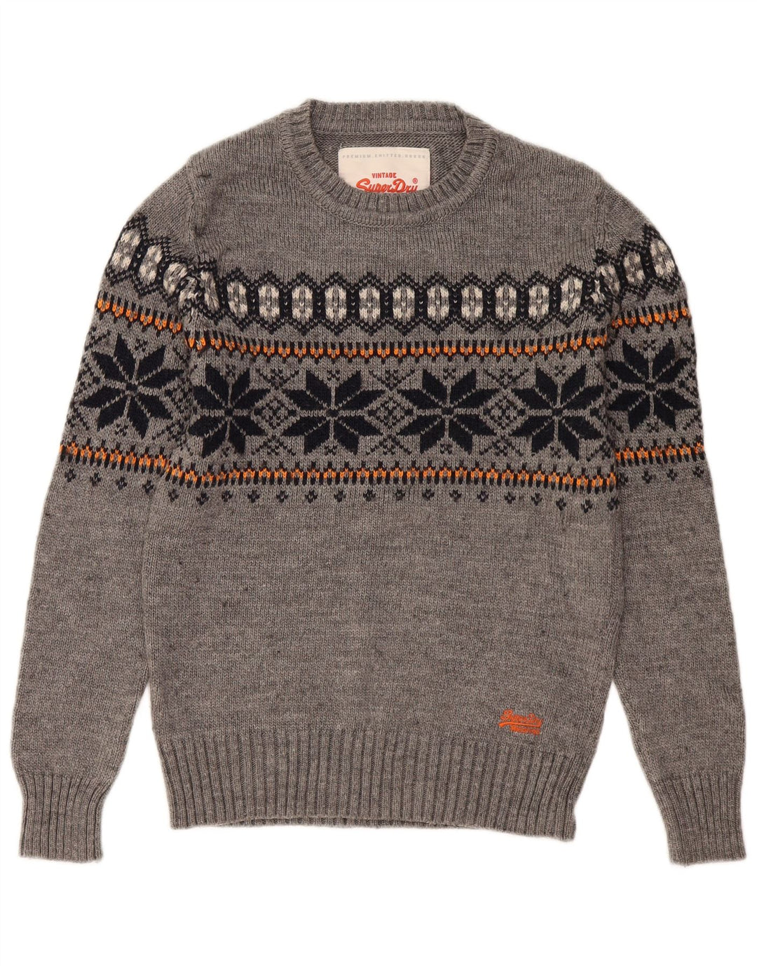 Superdry Herren-Pullover mit Rundhalsausschnitt, Größe S, Grau, Fair-Isle-Acryl