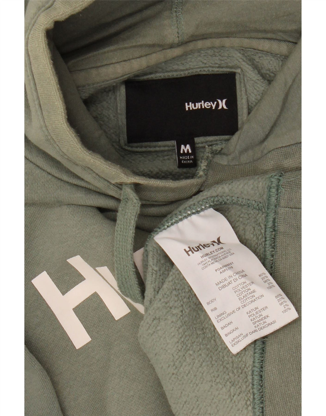 HURLEY Damen-Kapuzenpullover mit Grafik, UK 14, mittelgrüne Baumwolle