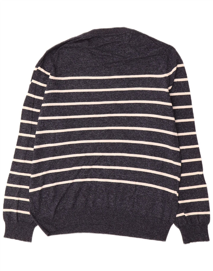 Marks & Spencer Herren-Pullover mit Rundhalsausschnitt, groß, marineblau gestreift