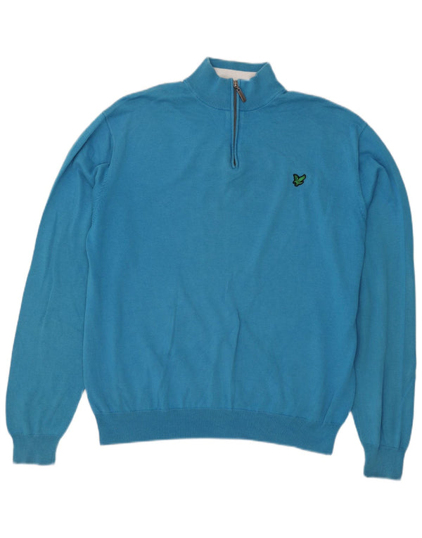 Lyle & Scott Herren-Pullover mit Reißverschluss am Hals, XL, blaue Baumwolle