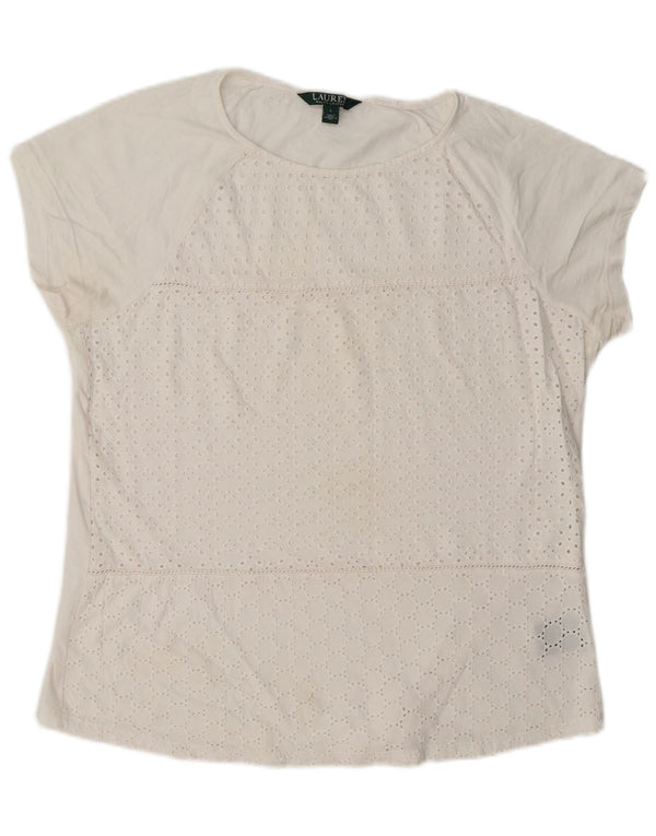 Ralph Lauren Damen-Blusenoberteil, UK-Größe 46, Größe L, weiße Baumwolle