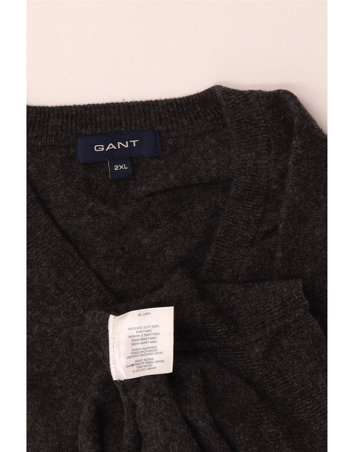 Gant Herren-Pullover mit V-Ausschnitt, 2XL, graue Lammwolle