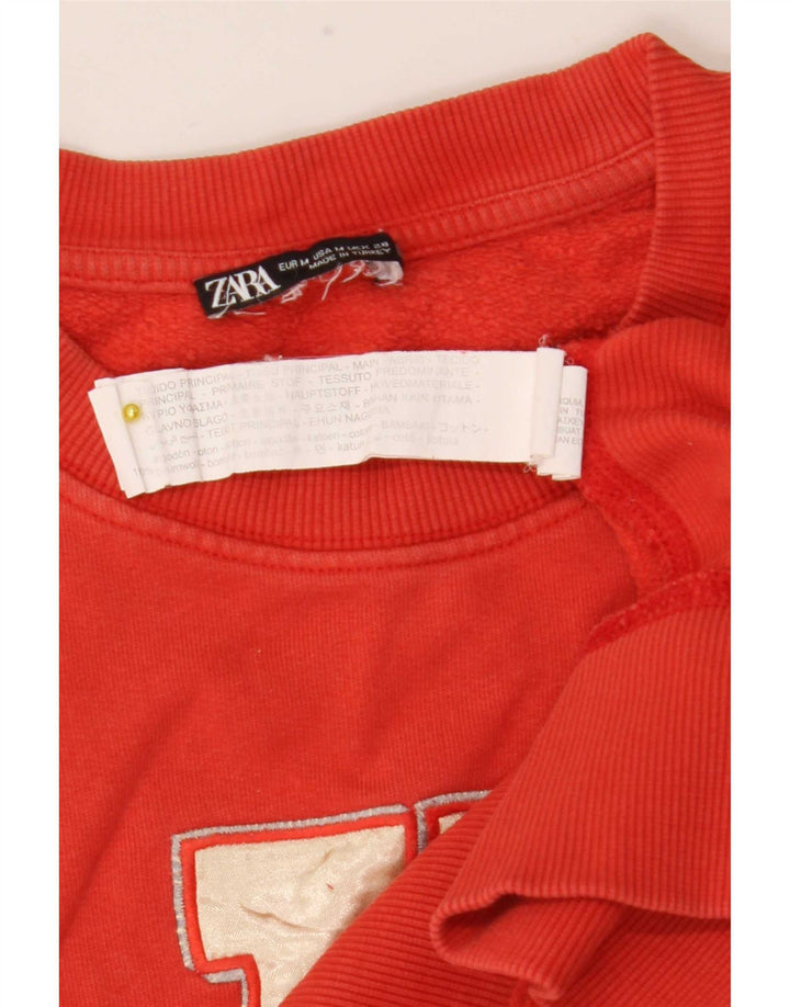 Zara Damen Grafik-Sweatshirt-Pullover UK 14 Mittelrote Baumwolle