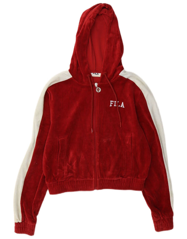 Fila Womens Oversized Crop Zip Hoodie Pullover UK 10 Small Rot Farbblock