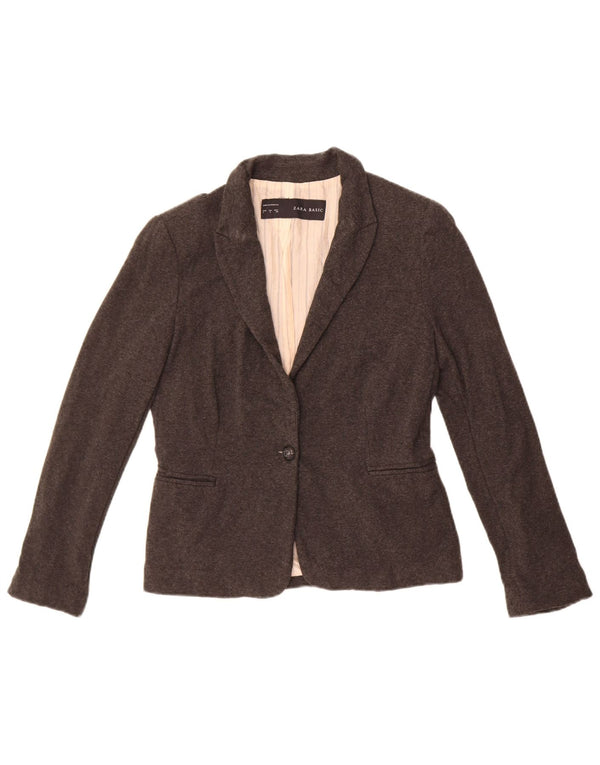 Zara Damen 1-Knopf-Blazerjacke UK 14 Large Graues Acetat
