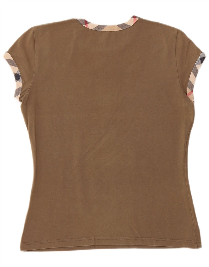 BURBERRY Damen T-Shirt Top UK 12 Medium Khaki Baumwolle