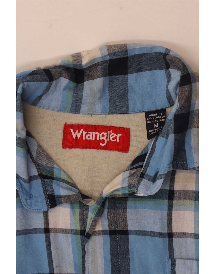 Wrangler Herren-Kurzarmhemd aus mittelblau karierter Baumwolle