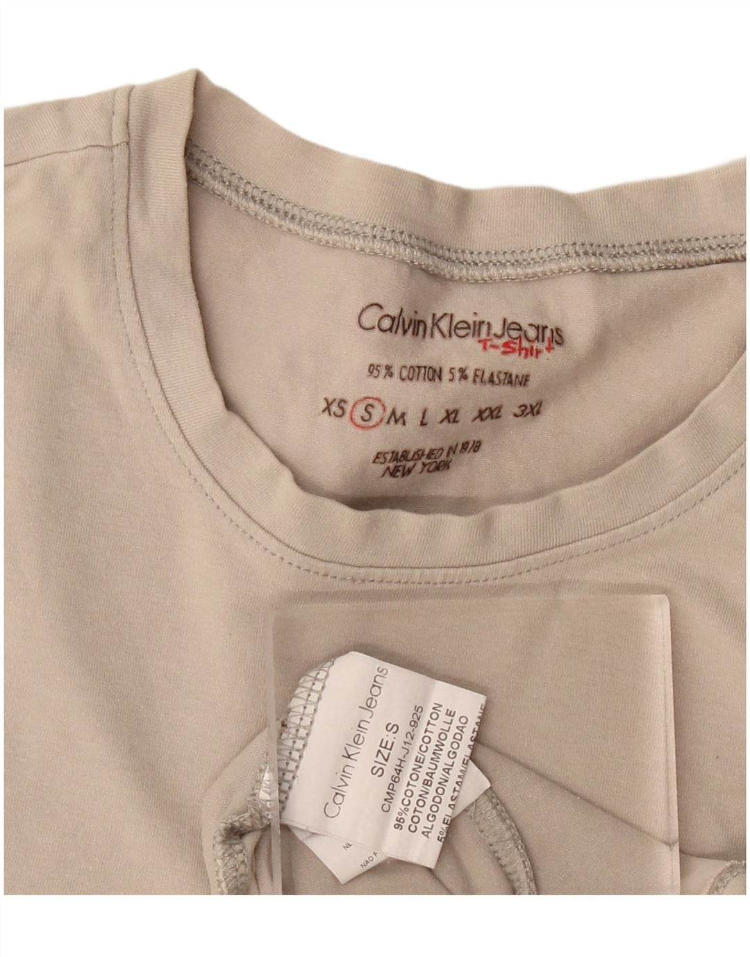 Calvin Klein Herren-T-Shirt mit Grafik, Größe S, cremefarbene Baumwolle