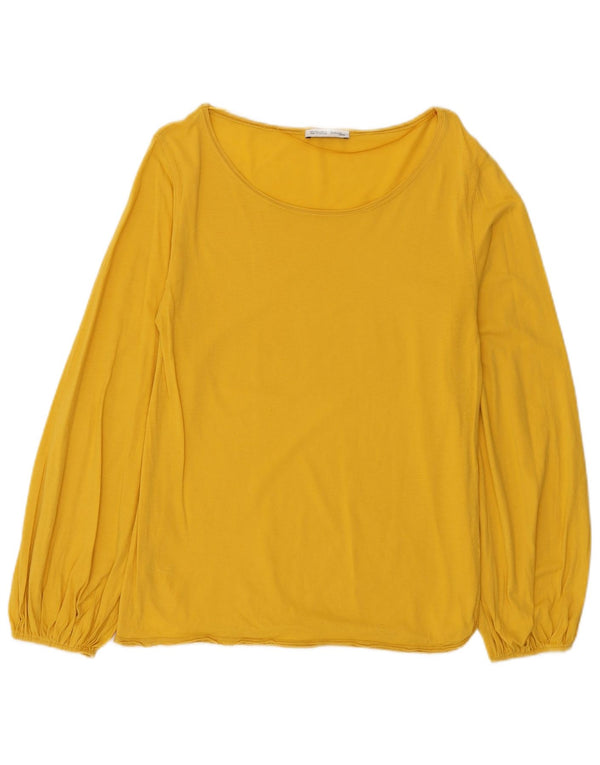 Zara Damen Top Langarm UK 10 Small Gelb Baumwolle