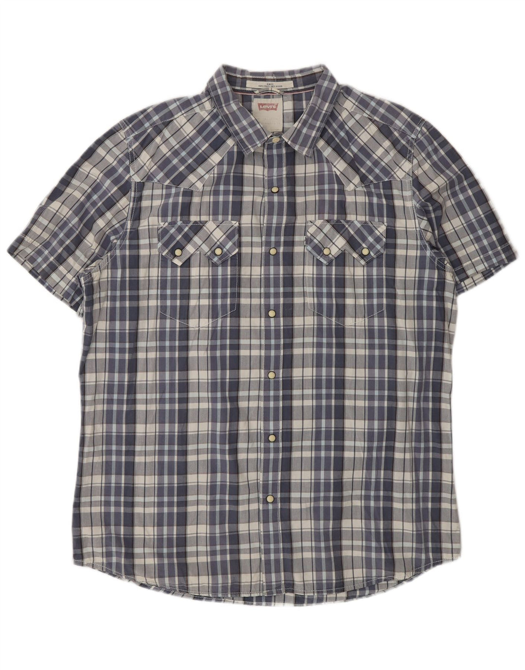 LEVI'S Herren Slim Fit Kurzarmhemd XL blau kariert Baumwolle